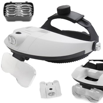 Head Magnifier with 2 LED Lights and 5 Interchangeable Lenses (Up to 6x)