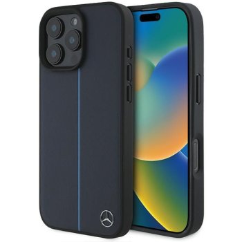 Mercedes dėklas iPhone 16 Pro Max telefonui Blue Line Leather MagSafe, tamsiai mėlynas