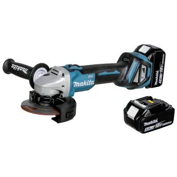 Akumuliatorinis kampinis šlifuoklis Makita DGA511RTJ 18V 125 mm su 2x 5.0 Ah akumuliatoriais ir lagaminu