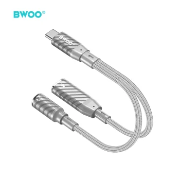 BWOO BZ67 adapteris 2in1 USB-C į 3.5mm ir USB-C PD 65W pilkas