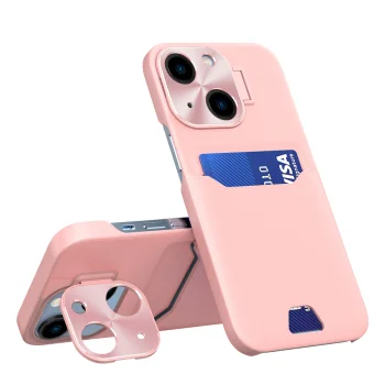 Case for iPhone 14 Plus with Card Slot and Stand, Pink