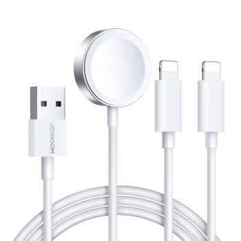 Joyroom S-IW007 trys viename USB-A magnetinis įkroviklis ir Lightning laidas 1.2m, baltas