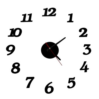 Large DIY 3D Wall Clock, Frameless Self-Adhesive Modern Design, Black