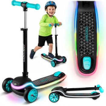 Triratis balansinis paspirtukas vaikams Ricokids Leddi su LED ratais, juodas-turkio