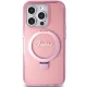 Guess Ring Stand Script Glitter MagSafe dėklas iPhone 15 Pro, rožinis