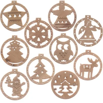 Ruhhy Wooden Christmas Tree Ornaments, 10 pcs, Brown / Beige