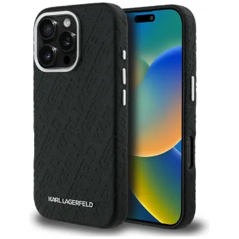 Karl Lagerfeld FW Stamped Karl MagSafe dėklas iPhone 16 Pro Max telefonui, juodas