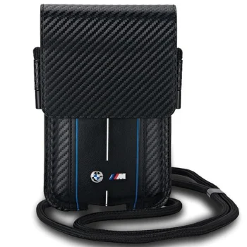 BMW Carbon & Blue Stripe krepšelis telefonui, juodas