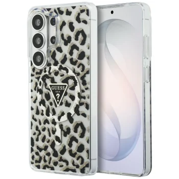 Guess IML Leopard Triangle MagSafe dėklas Samsung Galaxy S26 Ultra, juodas
