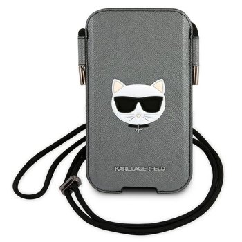 Karl Lagerfeld Saffiano Ikonik Choupette Head telefono dėklas-rankinė, pilkas