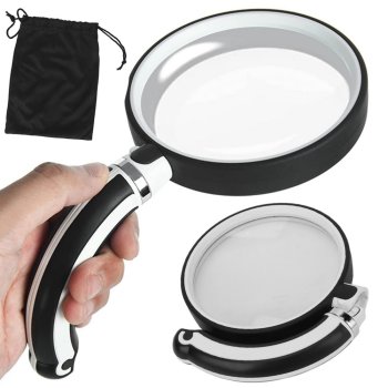 Folding Classic Magnifying Glass with 70mm Glass Lens and Pouch, Black/White
