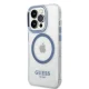 Guess dėklas iPhone 14 Pro Max Metal Outline MagSafe, mėlynas