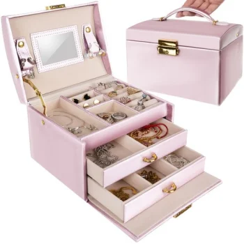 Beautylushh Jewelry Box with Mirror, Pink