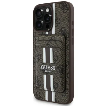 Guess iPhone 16 Pro Max Case 4G Stripes with MagSafe Wallet, Brown