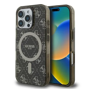 Guess IML 4G Background MagSafe dėklas, skirtas iPhone 16 Pro, rudas