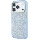 Guess IML Leopard Glitter Triangle Logo MagSafe dėklas iPhone 17 / 18 Pro Max, mėlynas