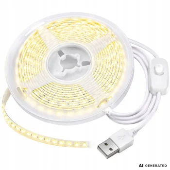 Lipni USB LED juosta 5V 3m Šalta balta šviesa su jungikliu