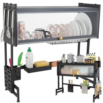 Over-Sink Dish Drying Rack and Organizer, 65 cm, Black