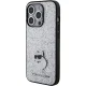 Karl Lagerfeld dėklas iPhone 15 Pro Max telefonui Glitter Choupette Logo, sidabrinis