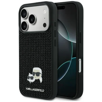 Karl Lagerfeld Rhinestones Karl&Choupette Pin dėklas iPhone 17 Pro, Juodas