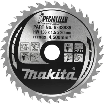 Diskinio pjūklo diskas Makita B-33635 Specialized medienai, 136 x 20 mm, 36Z
