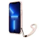 Guess Translucent Stap dėklas iPhone 13 Pro Max su riešo dirželiu, rožinis