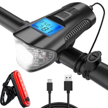 3in1 LED dviračio žibintų rinkinys su spidometru ir garsiniu signalu