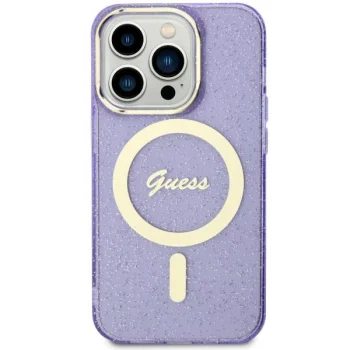 Guess dėklas iPhone 11 / XR telefonui Glitter Gold MagSafe, violetinis