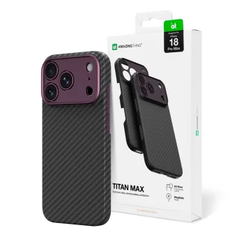 AmazingThing Titan Max Lens dėklas iPhone 18 Pro Max su kameros apsauga MagSafe, violetinis