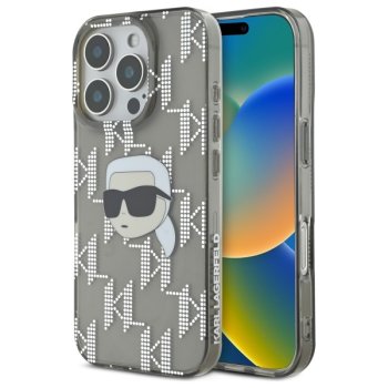 Karl Lagerfeld iPhone 16 Pro Case IML Karl Head Electroplated, Black