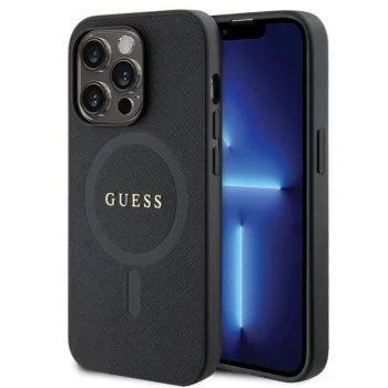 Guess dėklas iPhone 14 Pro telefonui Saffiano MagSafe, juodas