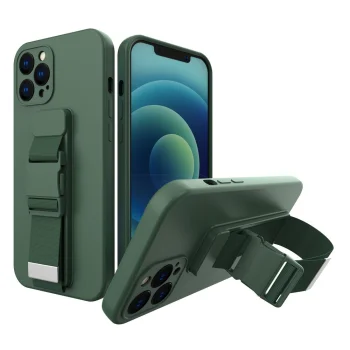 Rope Case dėklas su virvele Samsung Galaxy A32 4G telefonui, tamsiai žalias