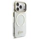 Guess IML Glitters Script Strap MagSafe dėklas iPhone 17 Pro, skaidrus