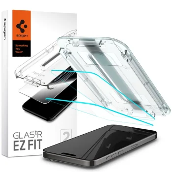 Spigen GLAS.TR "EZ FIT" apsauginis stiklas iPhone 15 Pro 6.1", 2 vnt.