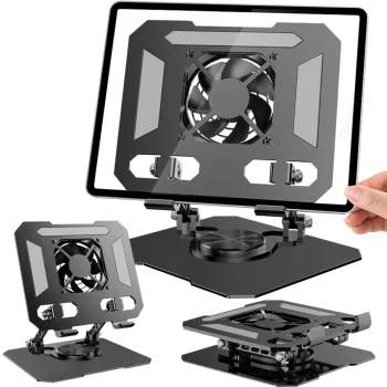 Planšetės stovas su USB aušintuvu, reguliuojamas, 4–16", juodas