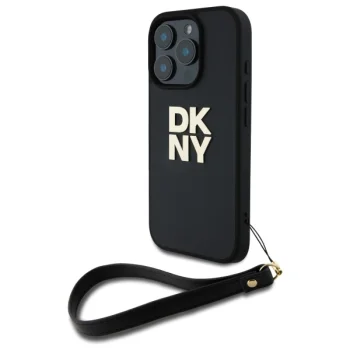DKNY dėklas, skirtas iPhone 16 Pro Max su rankos dirželiu, juodas