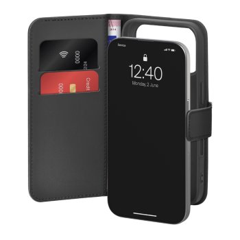 Puro atverčiamas dėklas-piniginė iPhone 17 Pro telefonui, juodas
