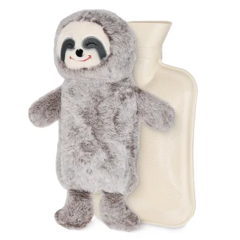 4Fizjo Kids Hot Water Bottle with Plush Sloth Cover, 0.75L, Beige