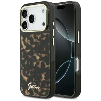 Guess IML Script Metal MagSafe Phone Case Cover iPhone 17 Pro Max - Black and Brown