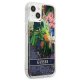 Guess Flower Liquid Glitter dėklas iPhone 13 mini, mėlynas