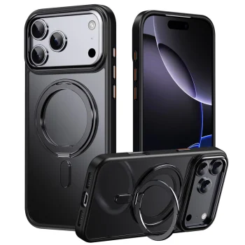 Dėklas iPhone 18 Pro Max / 17 Pro Max su 360° stovu ir MagSafe, juodas