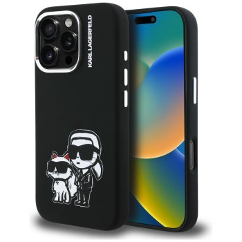 Karl Lagerfeld Silicone Karl&Choupette Sketch MagSafe dėklas iPhone 16 Pro Max, Juodas