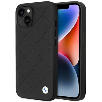 BMW dėklas iPhone 14 telefonui Leather Quilted, juodas