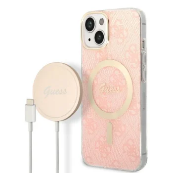 Apple iPhone 14 Plus 6.7" Guess 4G Print MagSafe Case Cover (GUBPP14MH4EACSP) + Charger, Pink