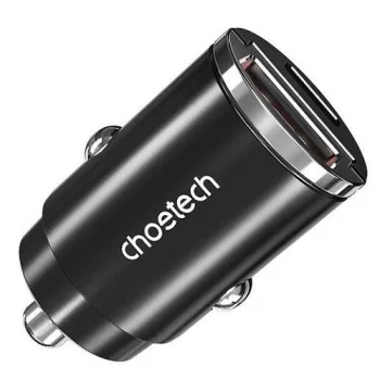 Choetech automobilinis įkroviklis USB-C ir USB-A 30W PD3.0 QC3.0, juodas