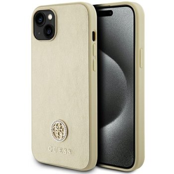 Guess dėklas iPhone 15 telefonui 4G Metal Logo Strass, auksinis