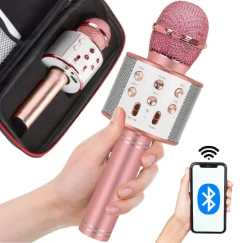 Belaidis „Bluetooth“ karaoke mikrofonas su garsiakalbiu ir dėklu
