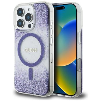 Guess HC Resin Bottom Glitter MagSafe dėklas iPhone 16 Pro Max, violetinis