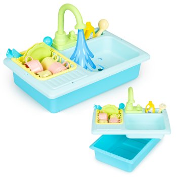 Kids play sink with working faucet and water, 12 accessories