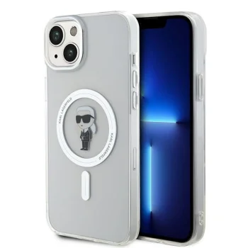 Karl Lagerfeld dėklas iPhone 15 Plus telefonui IML Ikonik MagSafe, skaidrus